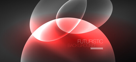 Neon ellipses abstract backgrounds. Shiny bright round shapes glowing in the dark. Vector futuristic illustrations for covers, banners, flyers and posters and other