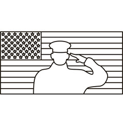 officer military silhouette with usa flag line style icon