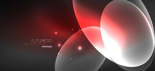 Neon ellipses abstract backgrounds. Shiny bright round shapes glowing in the dark. Vector futuristic illustrations for covers, banners, flyers and posters and other