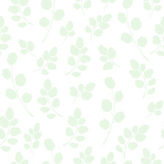Tropical seamless background with Silver Dollar eucalyptus branches isolated on white. Vector illustration.