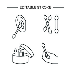 Cotton swab, Cotton buds for adult health care, healthcare, cleaning ears, Personal hygiene line icons set. linear style symbols collection, outline signs pack. vector graphic, stick, 