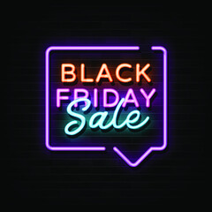 Black friday sale neon signs vector. Design template neon style