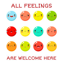 All feeling are welcome here. Vector banner with affirmation