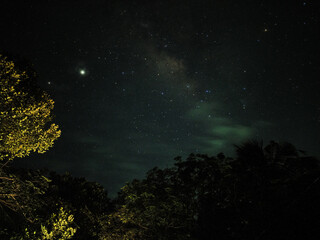 Fototapeta na wymiar night sky with stars and milkyway and planets