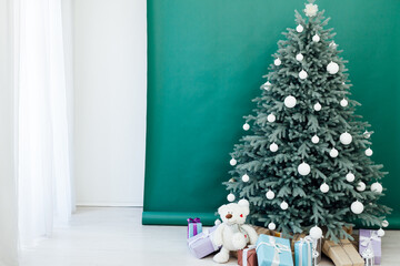 New Year's card interior green decor and Christmas tree