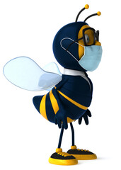 3D Illustration of a cartoon bee with a mask