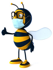 3D Illustration of a cartoon bee with a mask