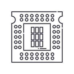 Processor concept icon, linear isolated illustration, thin line vector, web design sign, outline concept symbol with editable stroke on white background.