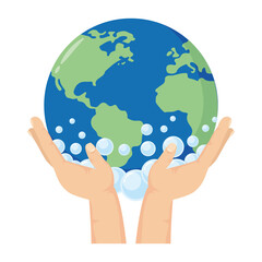 hands human washing with foam lifting earth