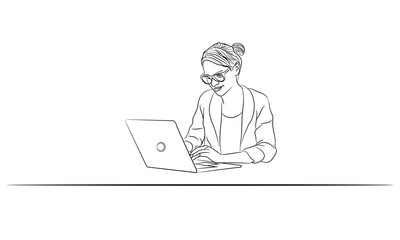 Woman working on computer , Vector illustration