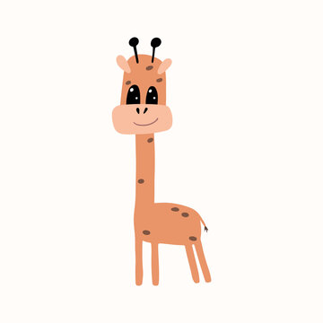 Giraffe in cartoon style. Vector children's illustration. Wild animal. Isolated over white background.