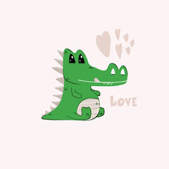 Crocodile in cartoon style. Vector children's illustration for print. Isolated on white background