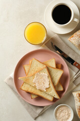 Concept of cooking toasts on white table