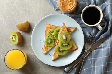 Concept of breakfast with toasts with avocado