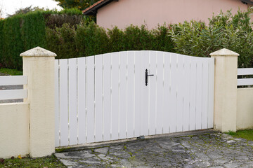 white steel home gate classic style portal of suburbs house