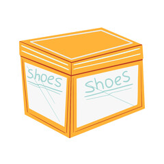 Yellow closed shoe box vector illustration. Eco-friendly Shoes, concept of natural materials. Shopping in a footwear store. Symbol, icon isolated on white background