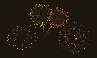four orange and yellow fireworks splash lights in sky night