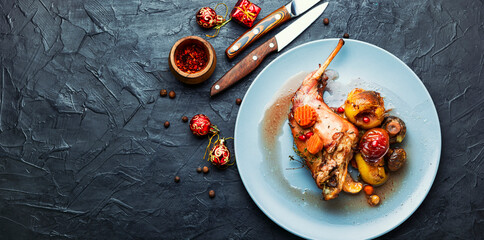 Roasted rabbit on a plate