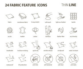 24 Fabric feature thin line icons-Pictograms with editable stroke no round