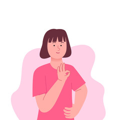 Girl Ok Gesture Flat Illustration Cartoon