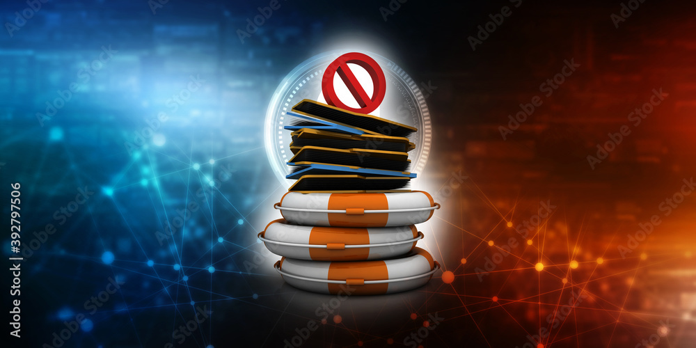 Poster 2d rendering folder documents with stop sign