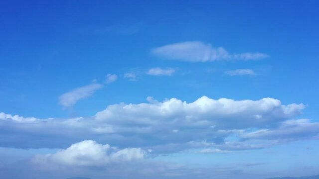 4K Aerial drone view summer blue sky with cloud moving pan camera.