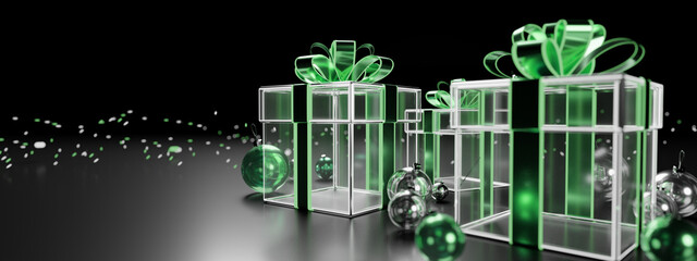 View of a Christmas background with christmas gift and decoration - 3d rendering