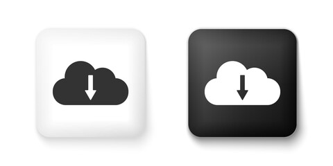 Fototapeta na wymiar Black and white Cloud download icon isolated on white background. Square button. Vector.