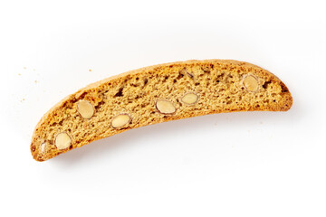 Biscotti. Traditional Italian almond cookie, overhead shot on a white background