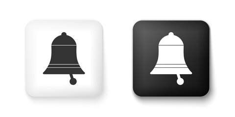 Black and white Ringing bell icon isolated on white background. Alarm symbol, service bell, handbell sign, notification symbol. Square button. Vector.