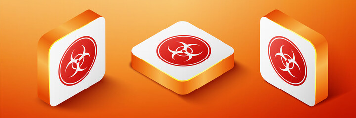 Isometric Biohazard symbol icon isolated on orange background. Orange square button. Vector.