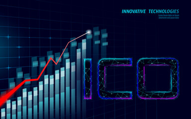 Initial coin offering ICO letters technology concept. Business finance economy low poly design style. Currency crypto banking online offer. Internet commerce block chain vector illustration