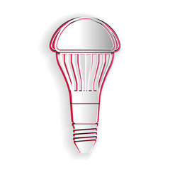 Paper cut LED light bulb icon isolated on white background. Economical LED illuminated lightbulb. Save energy lamp. Paper art style. Vector.