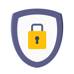 Shield with padlock on it security protection symbol. Safety lock, privacy policy and data protectiom metaphor.