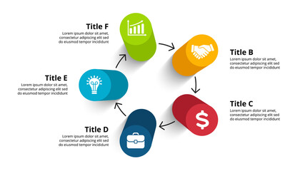 3D Vector Perspective Infographic. Presentation slide template. 5 step options with arrows. Circle diagram concept. Colorful creative info graphic design.