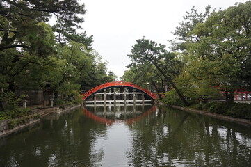 Fototapeta na wymiar Puente japonés sobre el lago