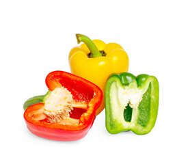 three bell peppers isolated on white background