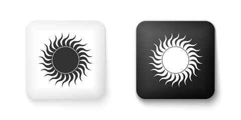 Black and white Sun icon isolated on white background. Square button. Vector.