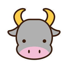 cute little bull kawaii animal line and fill style