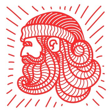 Red Of Santa Claus Head Outline Drawing. Vector Illustration