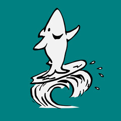 Cool surfing shark - vector illustration