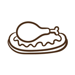 dish with delicious turkey thigh meat line style icon