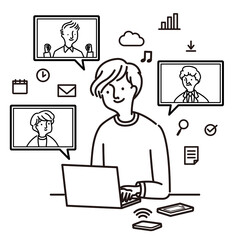 ビジネス：楽しんでテレワークをするビジネスマン