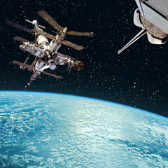 Different spacecrafts. Earth from space. The elements of this image furnished by NASA.