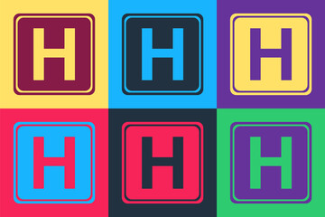 Pop art Hospital sign icon isolated on color background. Vector.
