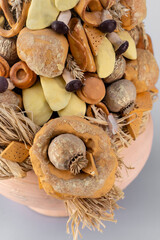 Christmas tree table handmade arrangement mini decoration for new year artificial on white background isolated