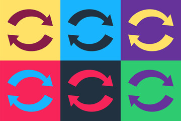 Pop art Refresh icon isolated on color background. Reload symbol. Rotation arrows in a circle sign. Vector.