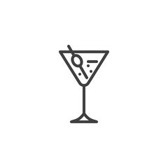 Margarita cocktail line icon. linear style sign for mobile concept and web design. Martini glass with olive outline vector icon. Symbol, logo illustration. Vector graphics