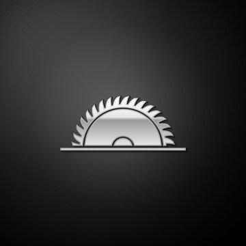 Silver Circular saw blade icon isolated on black background. Saw wheel. Long shadow style. Vector.