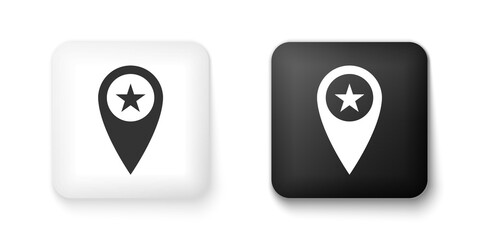 Black and white Map pointer with star icon isolated on white background. Star favorite pin map icon. Map markers. Square button. Vector.